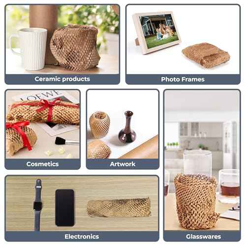 Honeycomb Packing Paper Wrap 15''x400', Substitute Alternative for Bubble Cushioning Wrap for Moving Shipping Packaging, Recyclable Moving Supplies with 36 Fragile Sticker Labels
