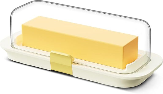 Butter Dish with Lid for Countertop and Refrigerator Door Shelf, Airtight Butter Keeper Container, Locking Butter Holder for East/West Coast Butter, BPA-free, Microwave/Dishwasher Safe