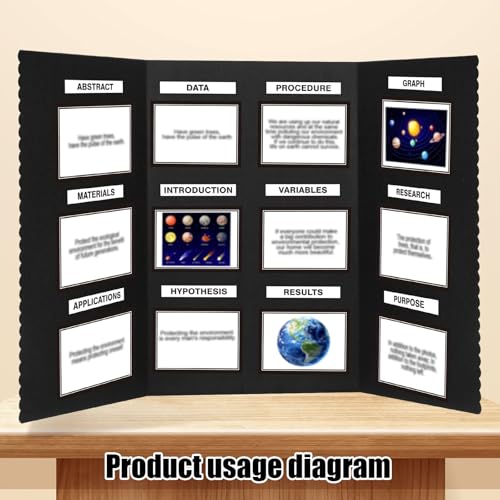 Paterr Trifold Poster Board with Storage Bag, Hook and Loop Fabric, Foldable 3 Panel Presentation Board for Science Fair and Exhibitions (Black,54 x 30 Inch)