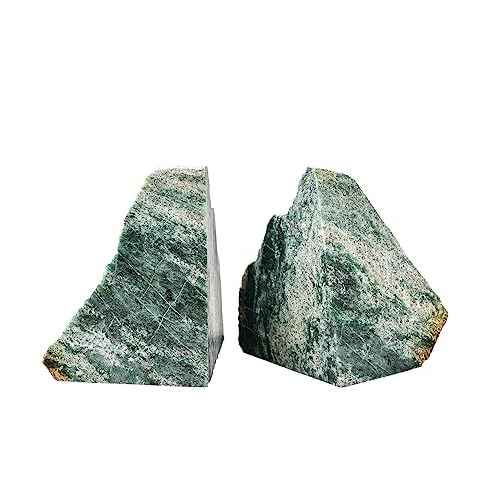 AMOYSTONE Green Mica Stone Non-Slip Bookends for Small/Kids Books | Rubber Bumpers & 2-3LBS Weight | Home Office Desk Organizer