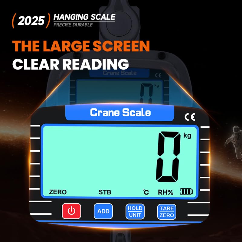 Digital Crane Scale 6600 lbs/3000kg/3T Measurable Temperature and Humidity Industrial Heavy Duty Hanging Scale with Remote Control LCD Screen for Construction, Factory, Farm(Silver)