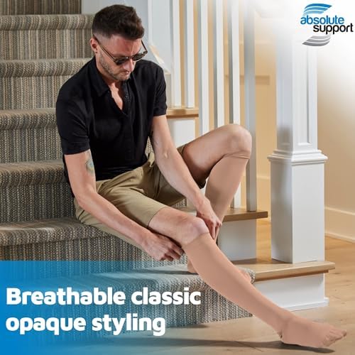 ABSOLUTE SUPPORT (3 Pairs) Plus Size Graduated Support Opaque Compression Knee High Socks for Women and Men 20-30mmHg | For Diabetic, Lymphedema, Swelling, Pregnancy - Beige, 3X-Large - A501BE6-3