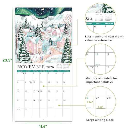 2026 Calendar - 2026 Wall Calendar 12 months from Jan. 2026 - Dec. 2026, 12" x 24" (Open), Colorful Landscapes Wall Calendar with Thick Paper & Marked Holidays