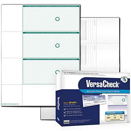 VersaCheck UV Secure Checks - 750 Blank Business or Personal Wallet Checks - Green Elite - 250 Sheets Form #3001 - 3 Per Sheet