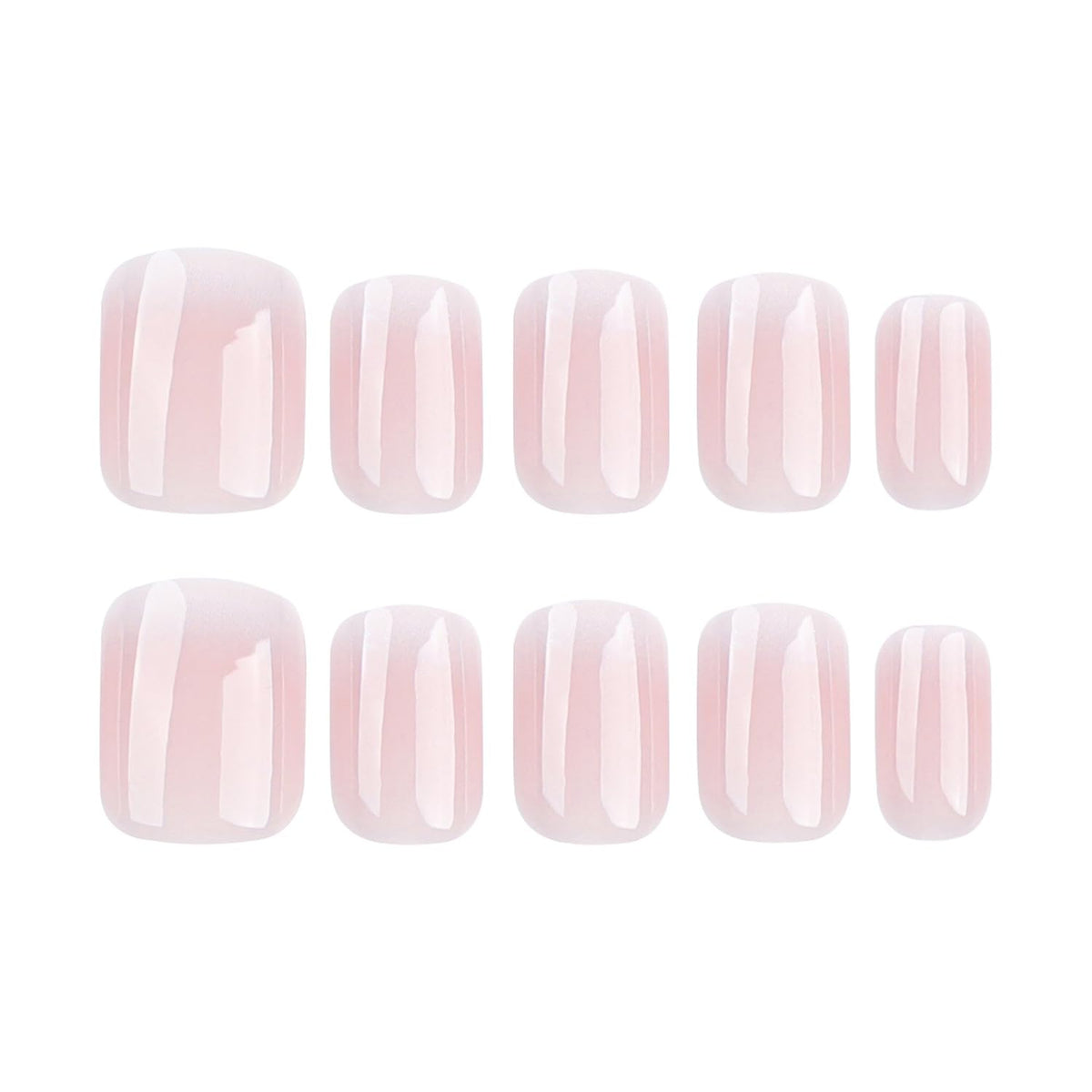 MABKJLF Ombre Press on Nails - Short Square False Nails with Pink & White Gradient Designs, Glossy Glue on Nails, 24 Pcs