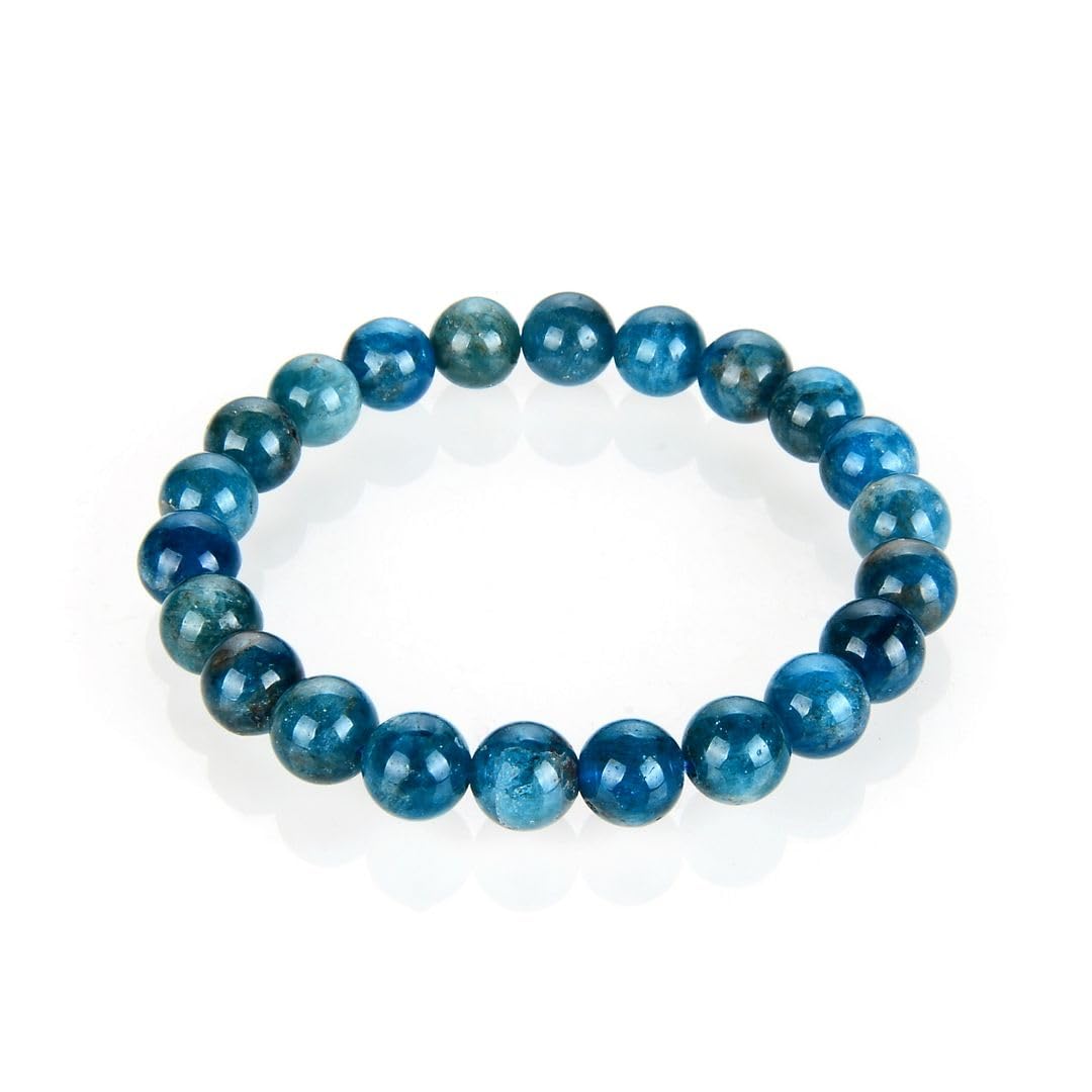 Adabele Real Natural Blue Apatite Gemstone Beaded Bracelet 7.5 inch Stretch Bracelet Chakra Healing Crystal Stone Jewelry Women Mom Gift (Unisex) GB8-B56