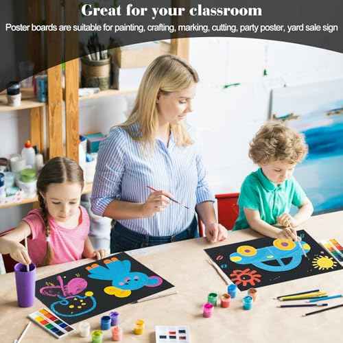 100 Pcs Black Poster Board Paper 12x18, ROOKEA Vision Boards Posterboard Bulk for School Projects Classroom Arts Craft Presentations Drawing Scrapbooking Blank Graphic Display