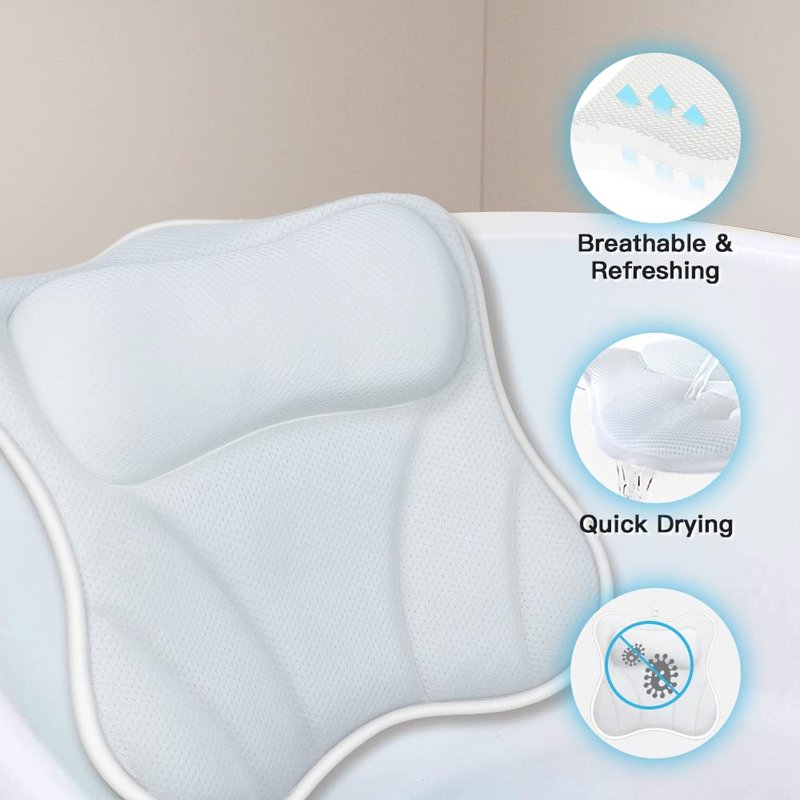 Bath Pillow for Tub Luxury Bathtub Pillow for Head and Neck 4D Air Mesh Spa Bath Tub Pillow Headrest with Non-Slip 6 Strong Suction Cups Bathtub Pillow Soaking Tub Bathroom Bath Gifts