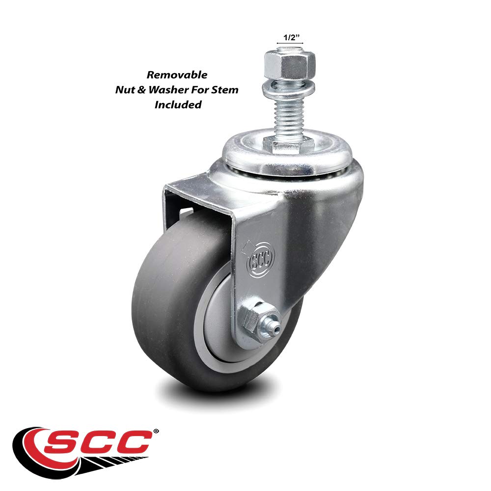3" Swivel Caster with 1/2"" Threaded Stem and Thermoplastic Rubber Wheel - 210 lbs. Capacity - Service Caster Brand"