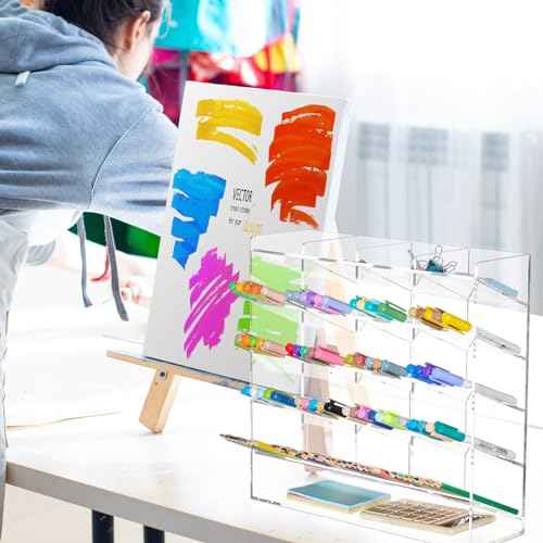 Acrylic Pen Organizer Storage for 250 Markers Vertical Marker Organizer Acrylic Pen Display Holder for Office Desk Desktop Stationery Pencil Storage, Clear, 13 x 4 x 12.4 Inch