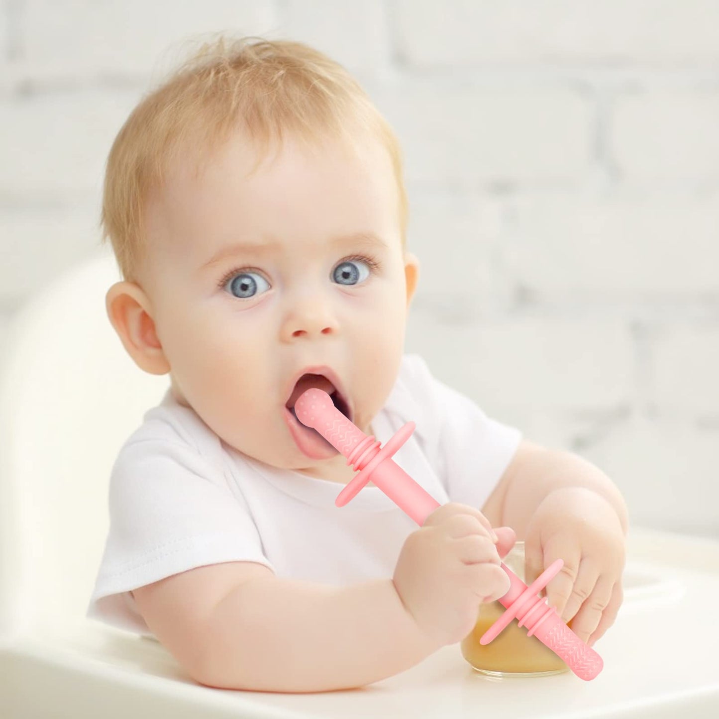 Fu Store Hollow Teether Tube 5PCS Chew Straw Toy for Infant Toddlers Silicone Tubes Teething Toys for Babies 3-12 Months BPA Free/Freezable/Dishwasher and Refrigerator Safe