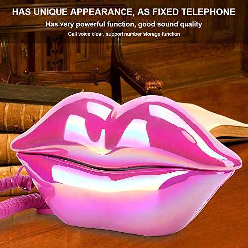 Fashionable Lip Telephone, Rose Red Electroplating Retro Sexy Home Phone, Mouth Corded Landline Telephone for Decoration Girls Gift