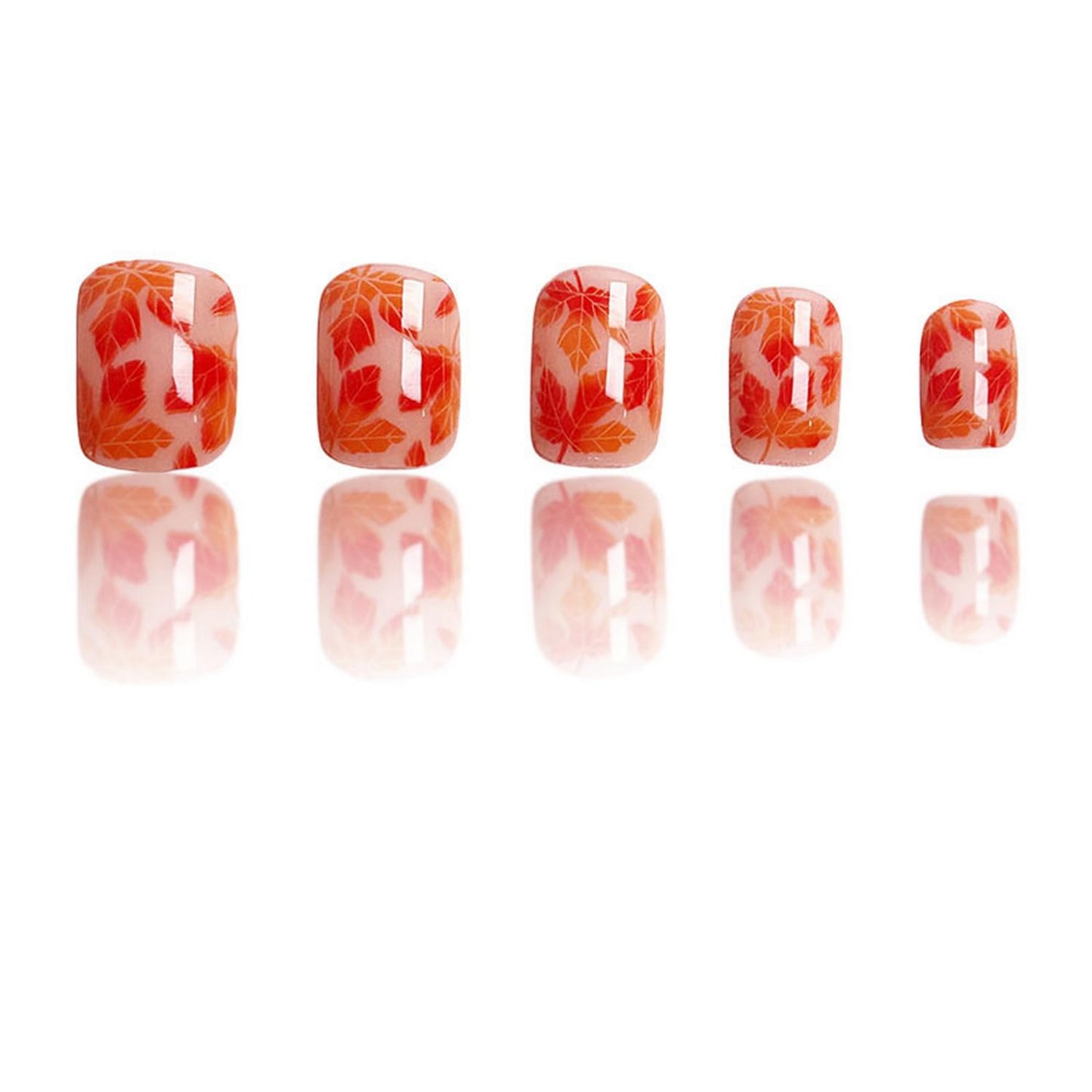 Fall Press on Nail Short Square Fake Nails Red Maple Leave Acrylic Stick on Nails Glossy Full Cover Autumn False Nails Reusable Thanksgiving Press ones Manicure for Women Girls Nail Supplies24pcs
