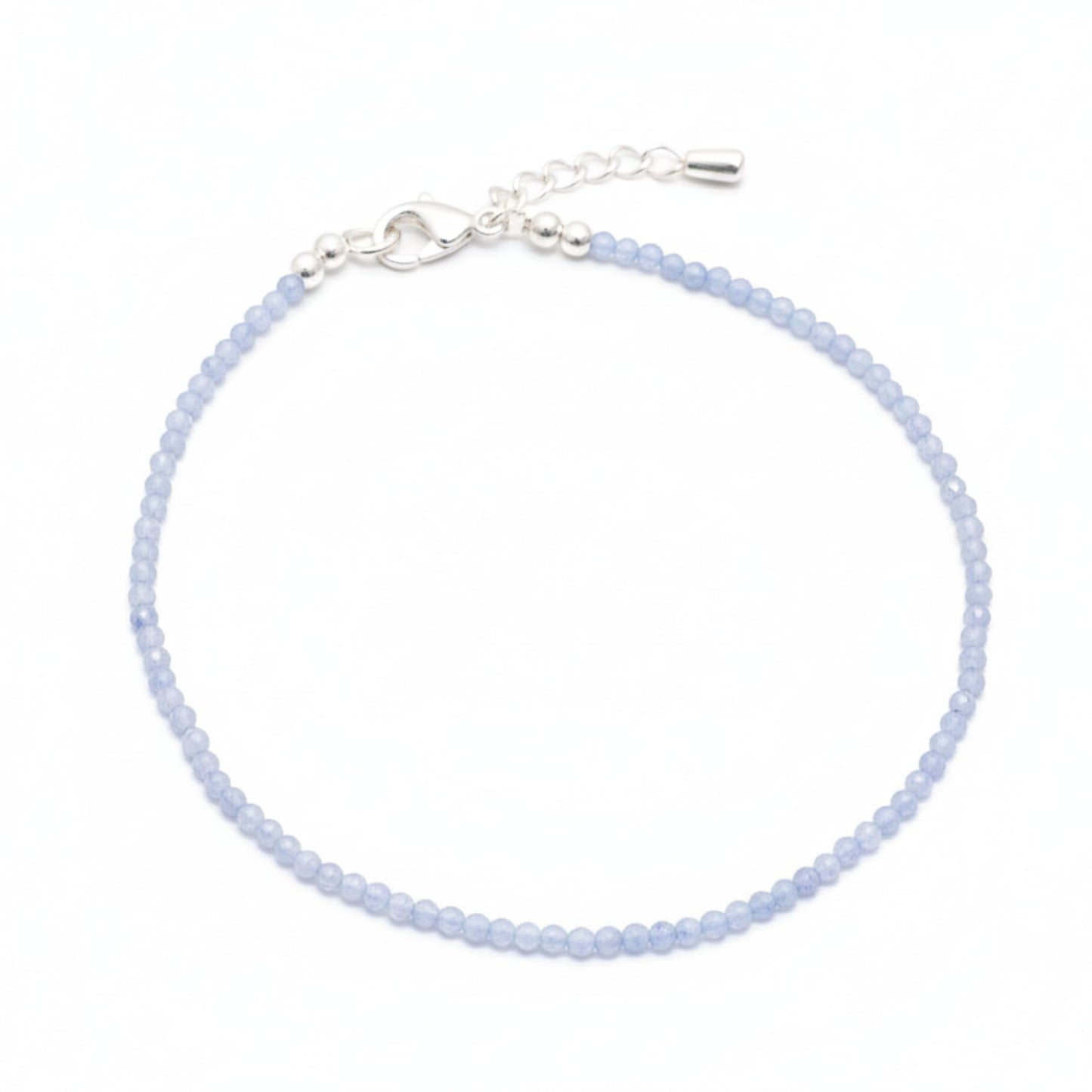 Authentic Blue Lace Agate Anklet Bracelet for Women - Lab Tested Natural Gemstone - 2mm Micro Faceted Beads - Adjustable 7 to 9 Inch Healing Crystal Foot Jewelry - Metaphysical Spiritual Gift for Peace & Throat Chakra Birthday Gift