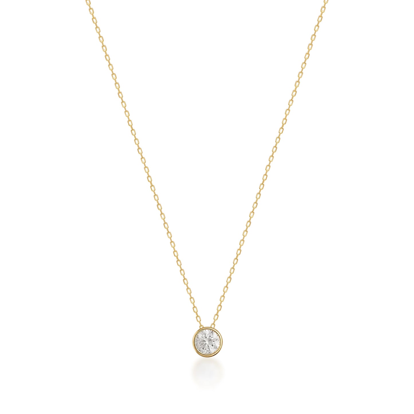 Golden Planet 10K Solid Gold Bezel Set Circle Cubic Zirconia CZ Solitaire Necklace | Elegant Dainty Halo Choker Necklace for Women - 18" Chain 45 cm