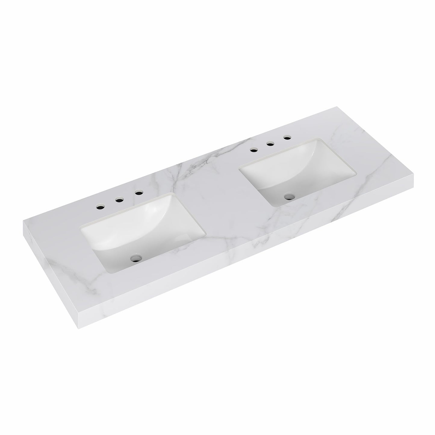 Furinno VATO Double Bathroom Vanity Top, 61W x 22D x 2.5H Porcelain Double Vanity Sink Top, with Pre-Drilled Holes for Faucets, Carrara White