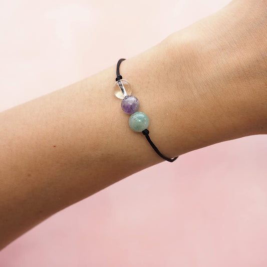 BOHO GARDEN Healing Crystal Bracelet for Emotional Healing - 3 Real Natural Gem Stones - Adjustable, Beaded Bracelets for Men, Women, Teens - 8mm Bead