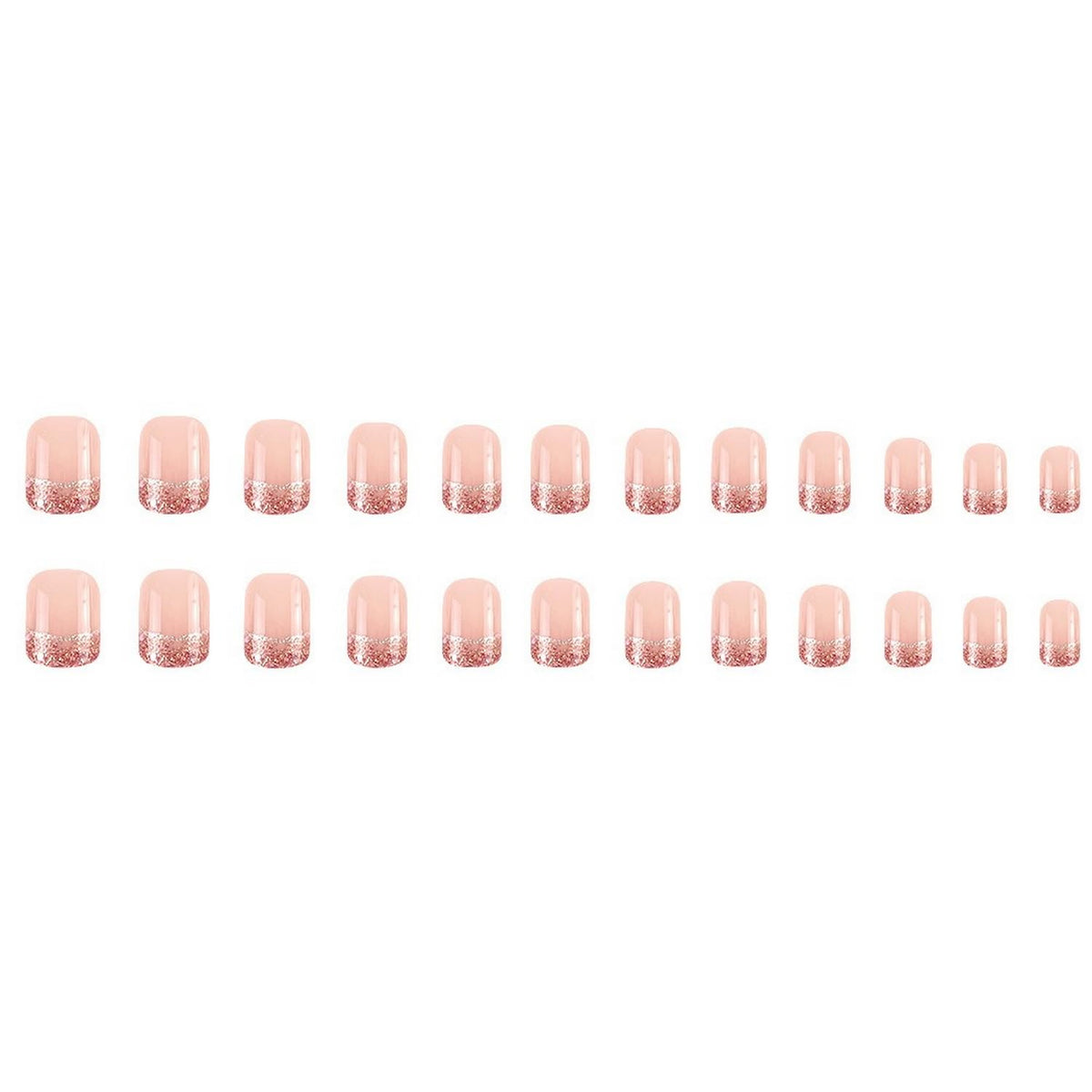 Pink French Tip Press on Nails Short Square MABKJLF Fake Nails False Nails with Glitter Designs Full Cover Glossy Glue on Nails Acrylic Nails for Women Girls 24Pcs