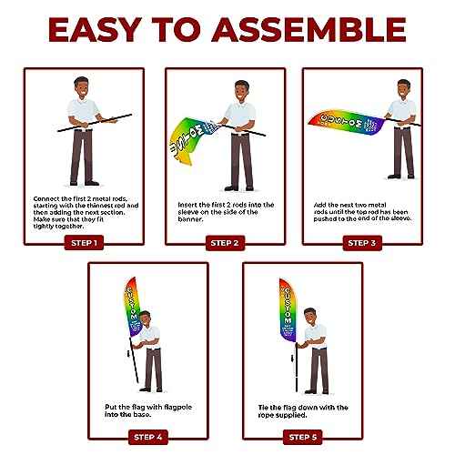 Now Leasing Sign feather flag for Outdoor by Mavis Printing | 11.5 FEET Long Polyester Outdoor Banner Flag for Easy Hang | HD Print Swooper I Flag Only to Advertise Real Estate Business I Flag Only