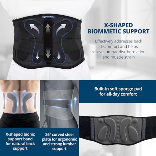 Strong Self-Heating Fit Lower Back Brace – Advanced Composite Fiber Support Belt with X-Shaped Design, Strong Lumbar Support, Pain Relief for Men & Women, Large
