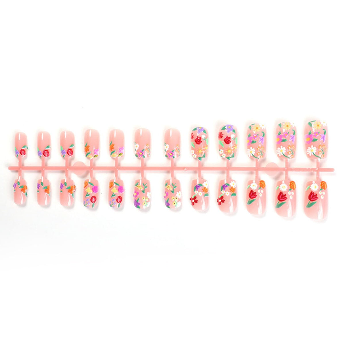 Short Press on Nails Flowers Fake Nails Square Glue on Nails Rose & Daisy Acrylic Nails Spring Artificial False Nails Glossy Stick on Cute Nails for Women 24 Pcs