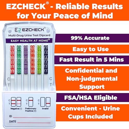 [25 Pack] EZCHECK® 6-Panel Drug Test - at-Home Rapid Urine Screening Kit for 6 Most Used Drugs: (THC-Marijuana, BZO-Benzos, MET-Meth, OPI/MOP-Opiates, AMP-Amphetamine, COC) - FSA/HSA Eligible
