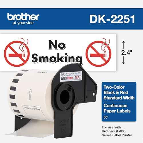 Brother Genuine DK-2251 Continuous Length Replacement Labels, Black/Red Label on White Paper Tape, Engineered with Excellence, 2.4¡± x 50 feet, 1 Roll per Box