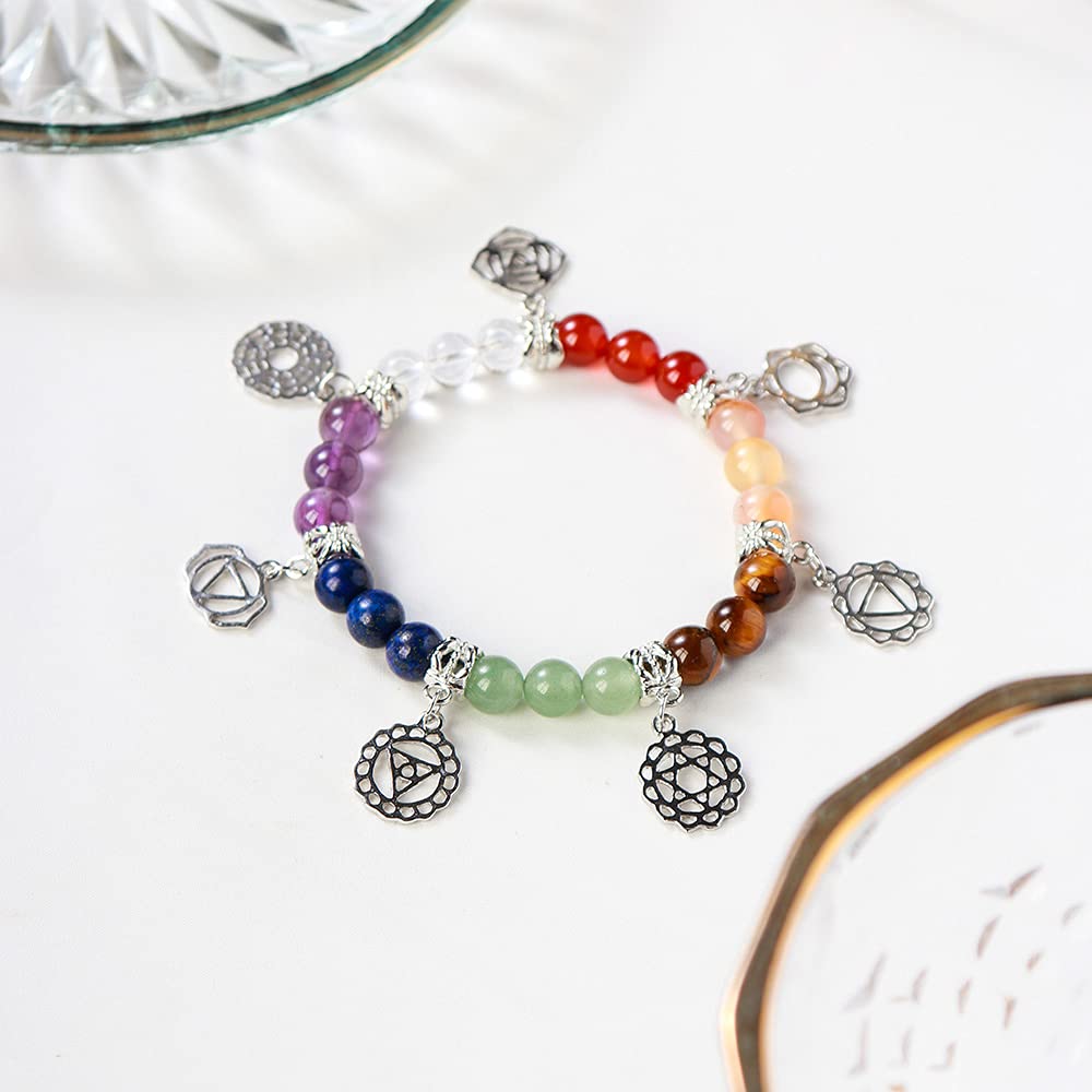 AITELEI 7 Chakra Healing Bracelets with Real Stones Gemstone Healing Chakra Bracelet Yoga Meditation Bracelets for Protection, Energy Healing