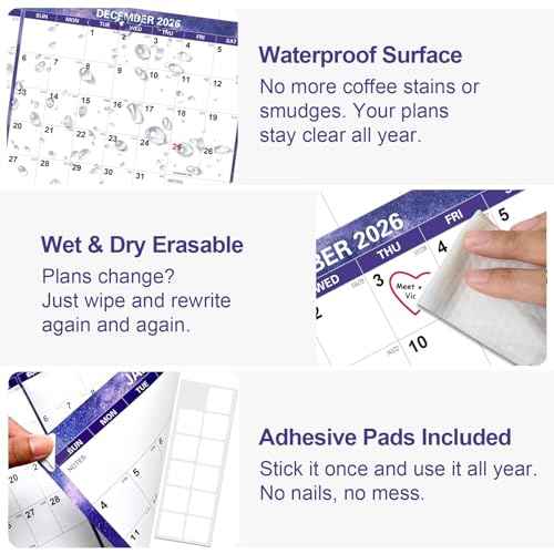32" x 48" 2026 Wall Calendar Dry Erase - Folded Large Starry Sky Wall Calendar 2026, Wet & Dry Erasable, Laminated 12-Month Annual Yearly Planner, Reversible, Horizontal/Vertical, Purple