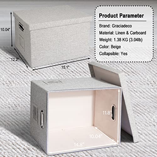 4-Pack Modern Minimalist Beige Collapsible Linen File Folder Box Office Document Storage Filing Bin with Lid for Letter Legal Size Hanging Folders