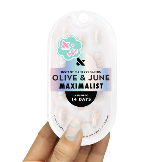 Olive & June Maximalist Instant Mani Press-On Nails (Glue) | 42 Fake Nails, 21 Sizes | Non-Toxic, Long-Lasting Big, Bold Gorgeous Realistic Look | Salon-Quality at Home | Short, Round | Puffy Swirls