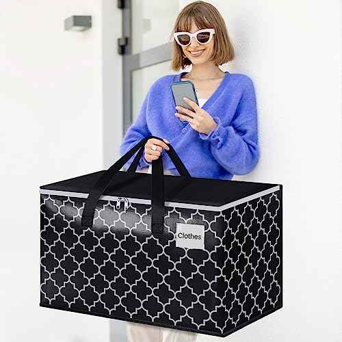 HomeHacks Heavy Duty Moving Bags with Tag Pockets, Collapsible Storage Totes for Moving, Camping & Travel -Foldable Packing Boxes, Zipper Handles, Black£¨8 Packs, 125L£©