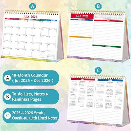 2026 Desk Calendar - Standing Flip 2026 Desktop Calendar, 10" x 8", Jan 2026 - Dec 2026, Large Blaocks with Notes, To-Do Lists, Yearly Overview, Thick Paper, Great for Easy Planning