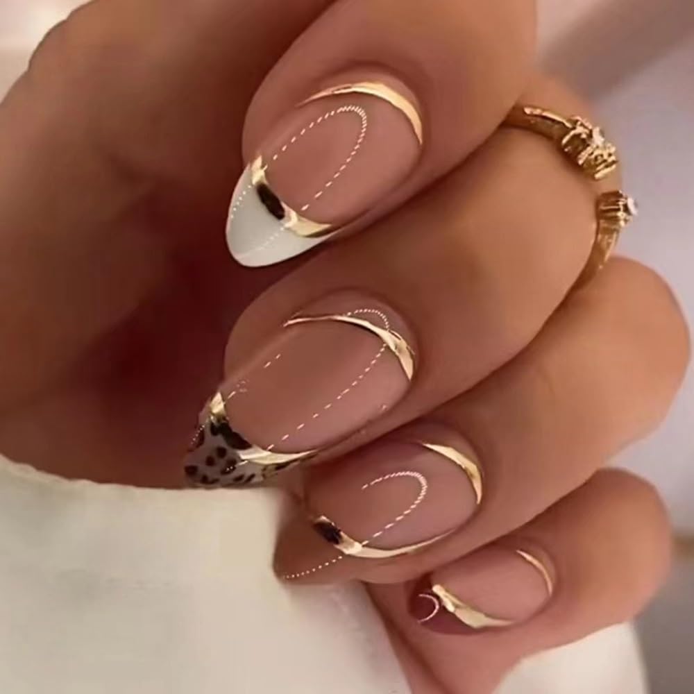 CTTHNBD 6 Pack Press on Nails - Almond, French Tip, Swirl, False, Gel - 144 Pcs, 12 Sizes, 6 Styles