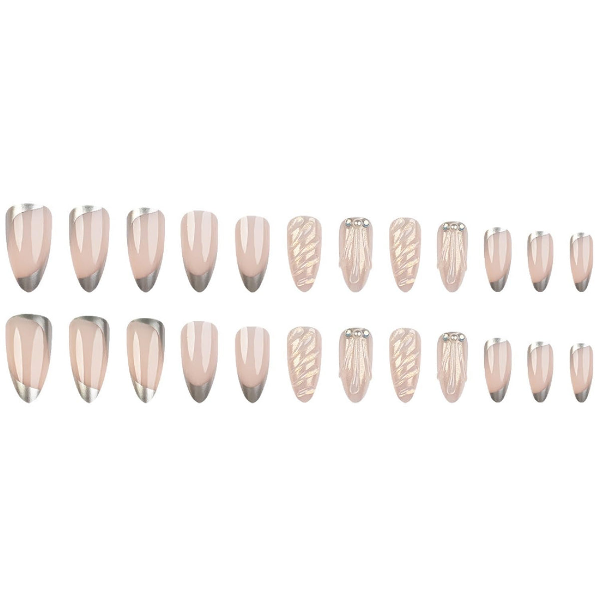 Medium Press On Nails Almond Fake Nails 3D With Pearls Design French Tip False Nails Nude Acrylic Full Cover Glue On Nail Reusable Stick On Nail For Women Manicure Art 24pcs