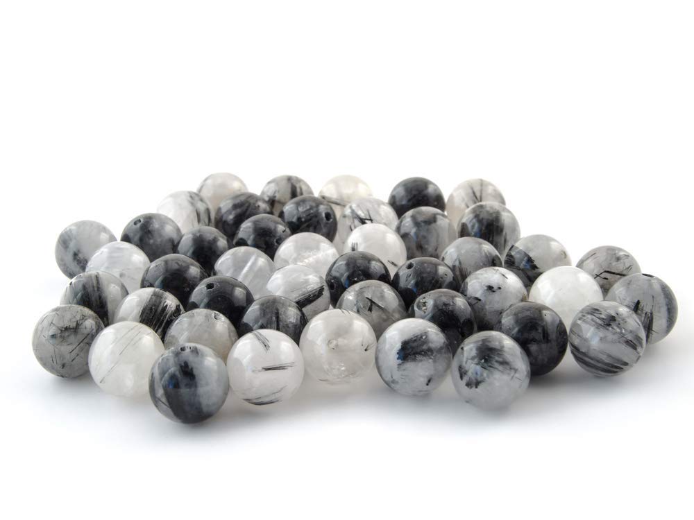 Crystal Agate Bracelets - Manifestation Bracelet - Natural Black Rutile Beaded Stretch Bracelet 8mm - Unisex Adult Yoga Bracelet - White-Black