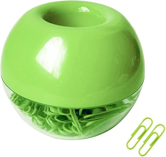 Lime Green Magnetic Paper Clip Holderï¼100pcs Paper Clips 28mm(1.1") Cute Office Supplies for Desk Organizer