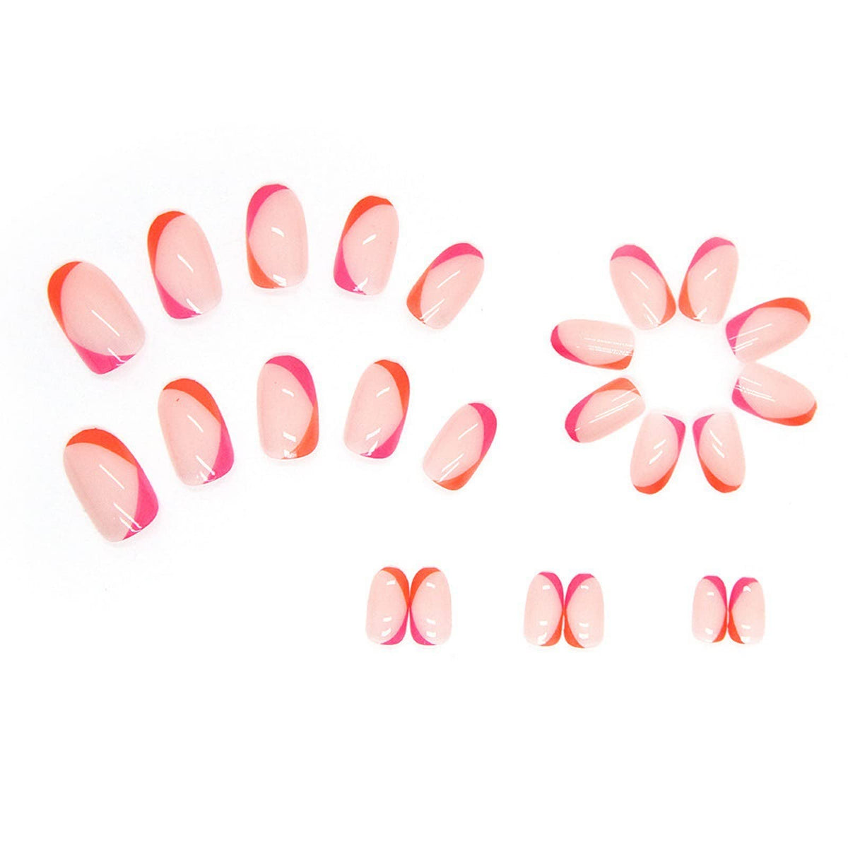 IMSOHOT Oval Press on Nails Short French Fake Nails Glossy Nude Ombre False Nails with Designs Pink Round Full Cover Acrylic Nails for Women 24Pcs
