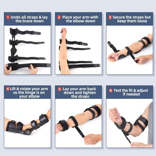 GHORTHOUD Hinged ROM Elbow Brace - Adjustable Post Op Elbow Brace Stabilizer Splint with Strap Sling Arm Injury Recovery Support After Surgery for Men Women (Right, Black)