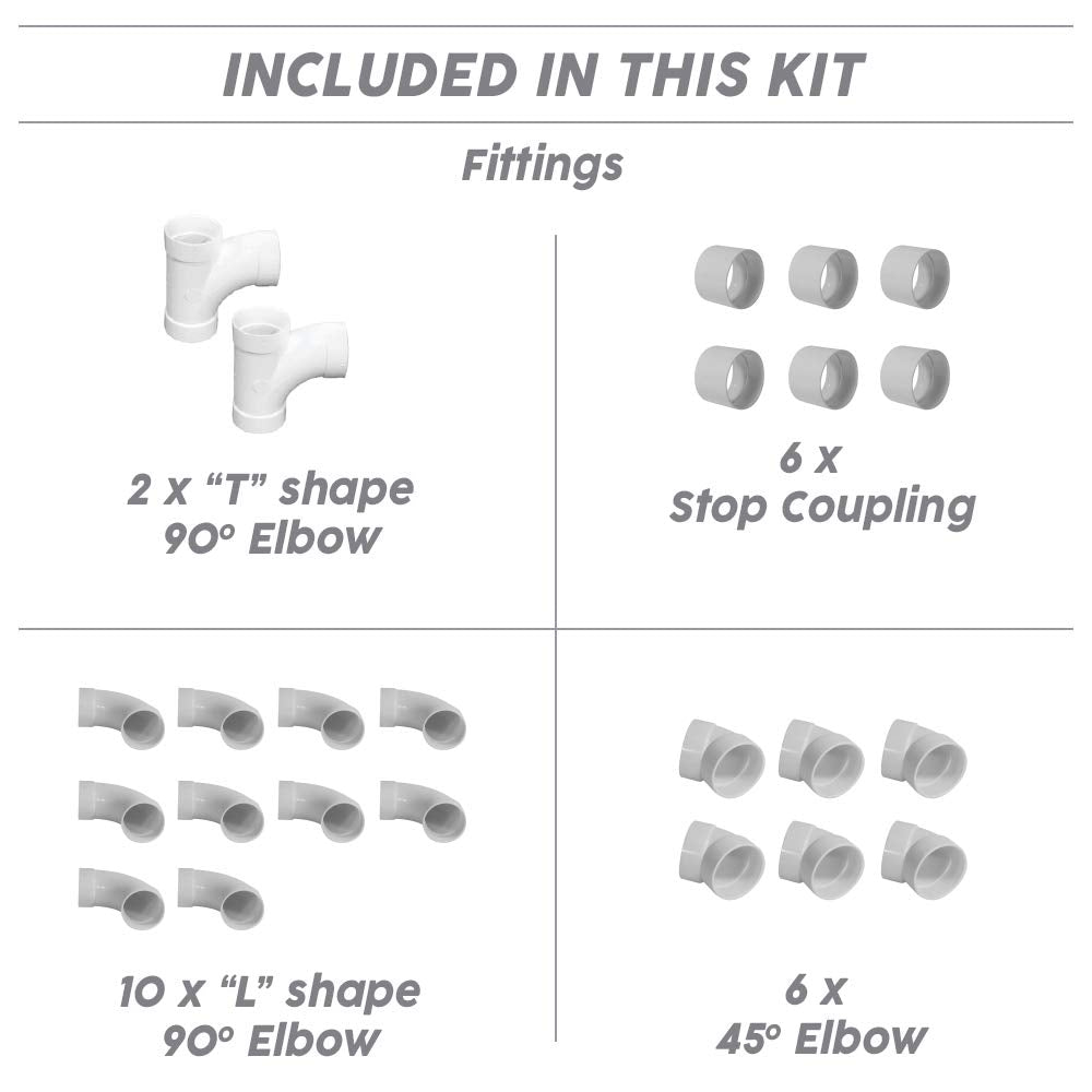 OVO Complet Central Vacuum 3 inlets Installation kit with 48 ft PVC Pipe and Fittings Included, White (INST-3P-WH-NAD)