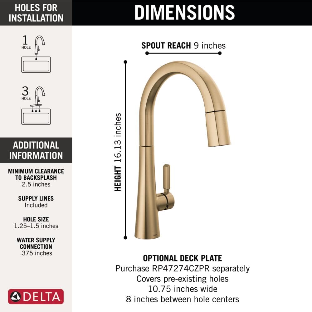 Delta Faucet Monrovia Gold Kitchen Faucet, Kitchen Faucets with Pull Down Sprayer, Kitchen Sink Faucet, Gold Faucet for Kitchen Sink with Magnetic Docking, Lumicoat Champagne Bronze 9191-CZ-PR-DST