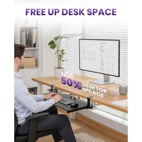 Ergonomic Mouse & Keyboard Tray Under Desk, Pull Out with Adjustable C-clamp, 20 (25.9 Including Clamps) x 11.8 Inch Slide Out Computer Keyboard Drawer Mouse Tray for Typing, Black