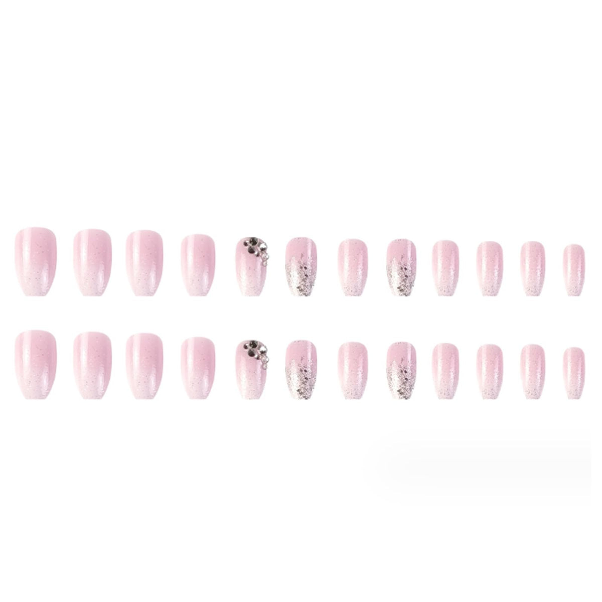 Hkanlre Bling Coffin Press on Nails Fake Nails Tips Full Cover Medium False Gradient Nails for Women and Girls 24PCS (Bling Coffin)