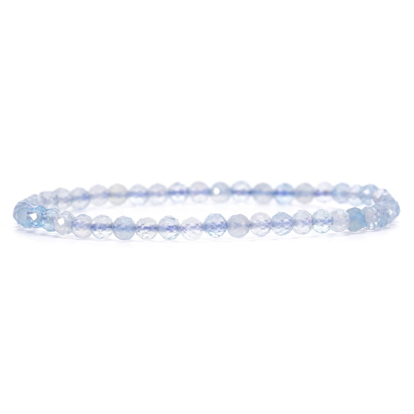 Angelstones Natural Aquamarine Gemstone Stretch Bracelet, 4mm Faceted Round Beads, Crystal Healing for Women