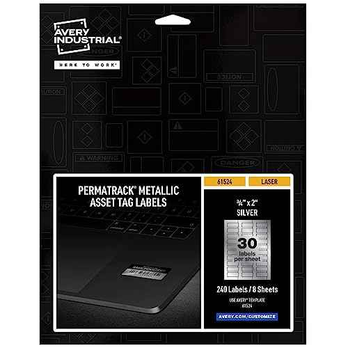 Avery Metallic Asset Tag Labels, 3/4 x 2, Laser Printable Tags, 240 Waterproof Labels (61524)
