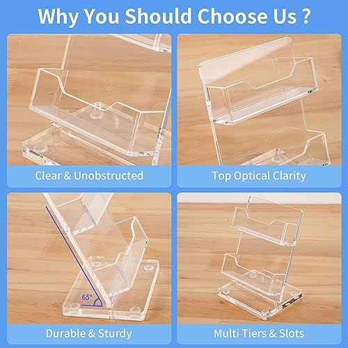 NIUBEE Acrylic Business Card Holder for Desk 2 Tier Clear Gift Card Display, Business Card Stand for Office Exhibition, 130 Cards Capacity, 2 Slots