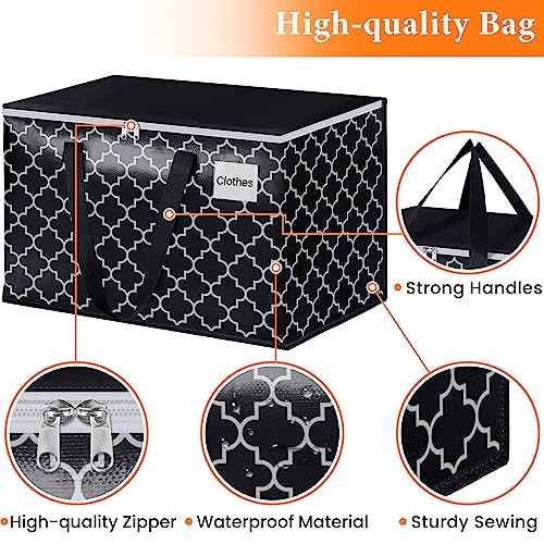 HomeHacks Heavy Duty Moving Bags with Tag Pockets, Collapsible Storage Totes for Moving, Camping & Travel -Foldable Packing Boxes, Zipper Handles, Black£¨8 Packs, 125L£©