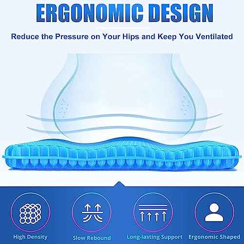 Super Large Gel Seat Cushion for Long Sitting - 19inch Office Chair Car Seat Wheelchair Cushion for Coccyx, Sciatica, Back, Tailbone Pain Relief - Cool, Soft & Breathable Pillow with Non-Slip Cover