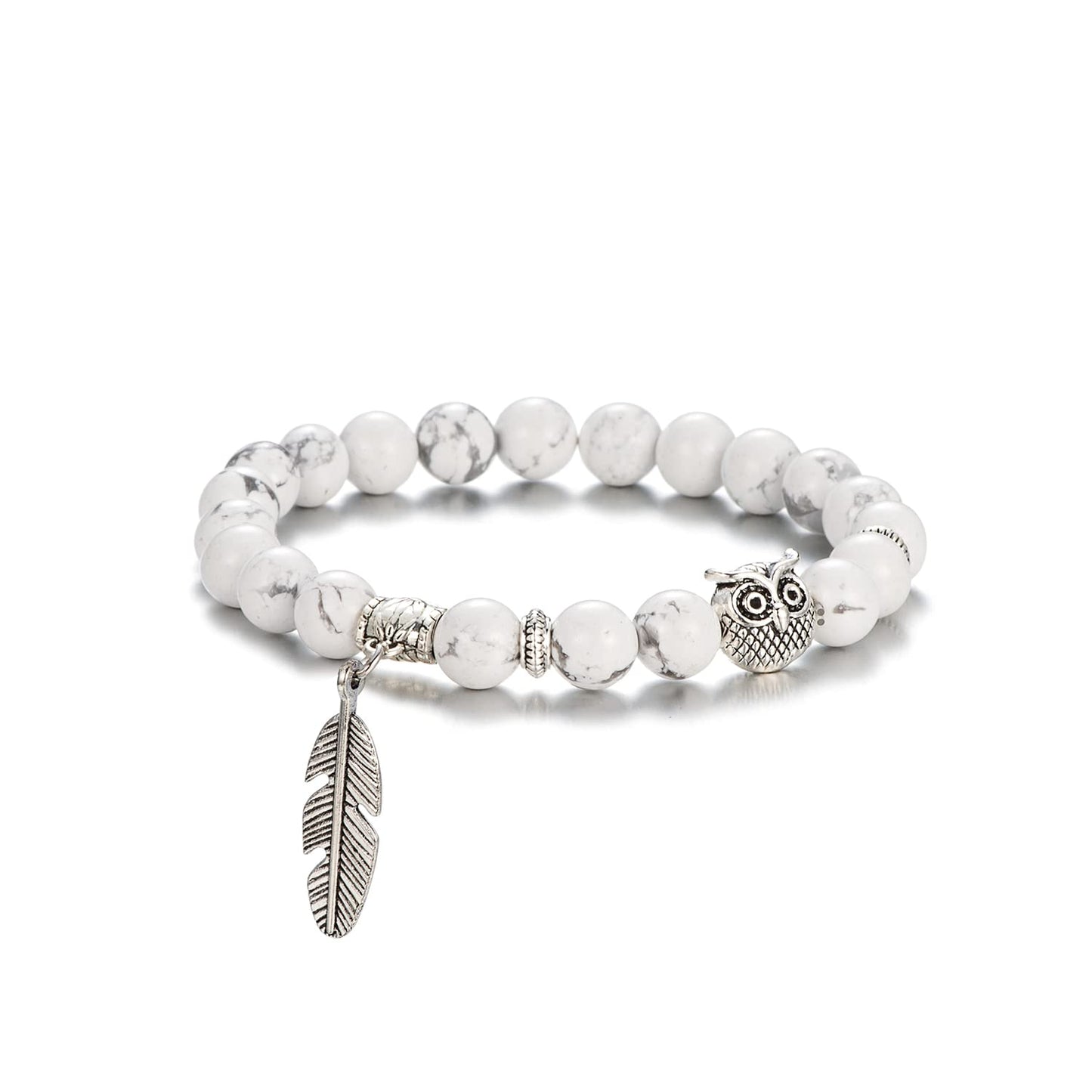 Softones 8mm Beads Owl Bracelets for Women Handmade Natural Stone Owl Gifts for Women Crystals Bracelet for Women Men Spiritual Energy Bracelet