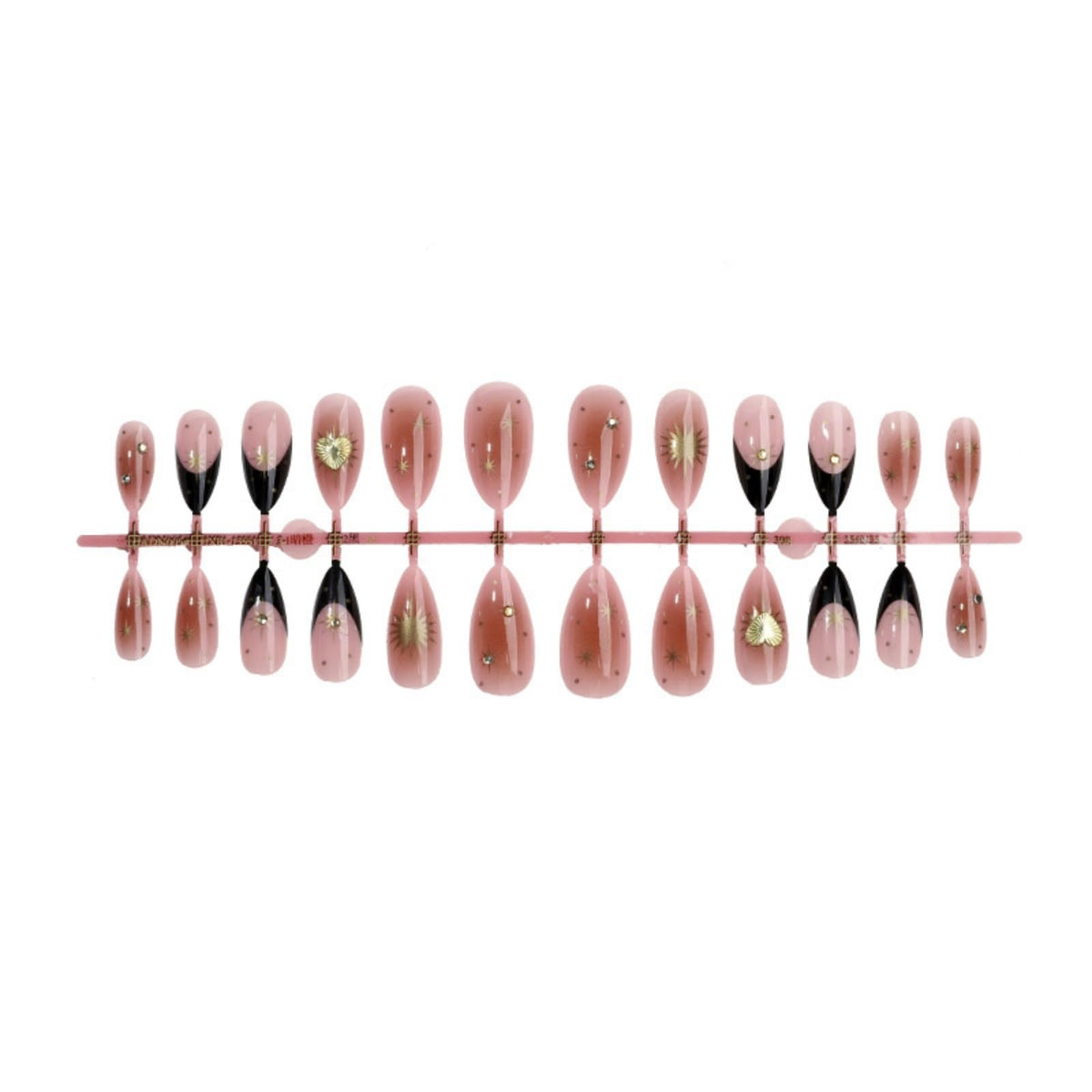 octoswave Medium Almond Press on Nails French Tip Fake Nails Artificial Nail Black with Love Stick on Nail for Women 24pcs